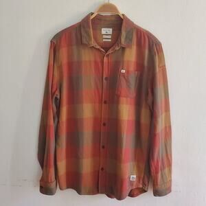 Quiksilver Motherfly Flannel Button Up Shirt Henna Buffalo Check Casual Grunge